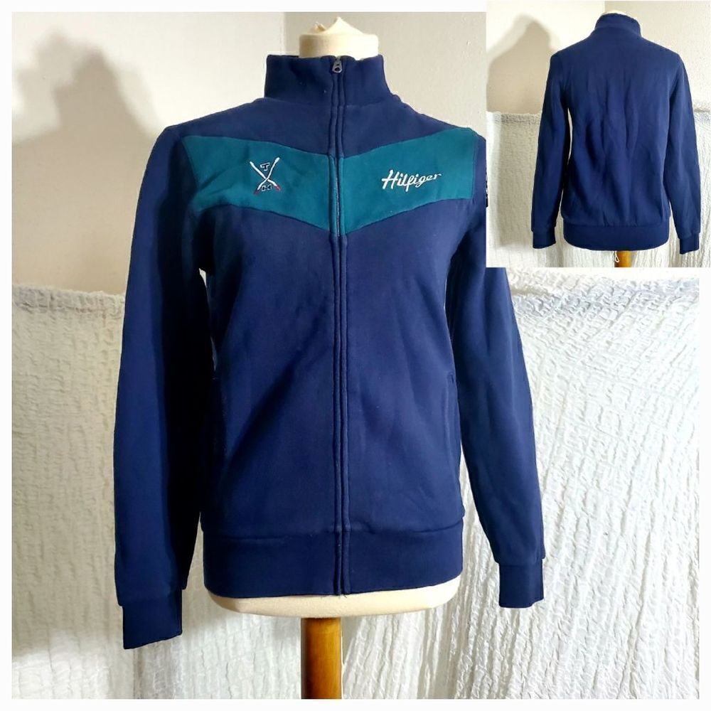 Tommy Hilfiger VTG Men's Blue Full Zip Sweater Small